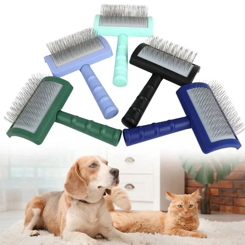 Metal Needle Cats Dog Grooming Comb Ergonomic Handle Shedding Hair Remove Open Knot Comb Slicker Massage Brush Pet Products