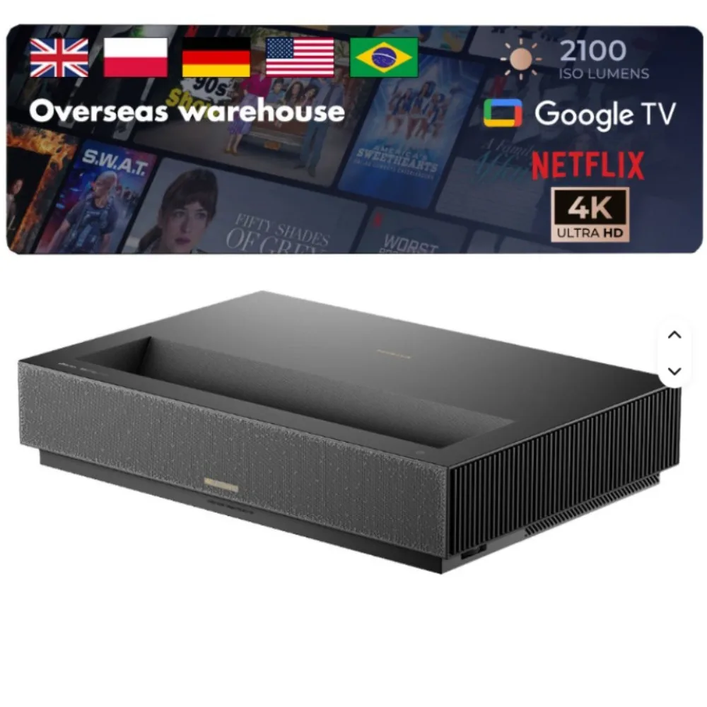 Best Budget EdgeProyector 2100 ISO Lumens Google TV 4K UHD Ultra Short Throw DLP Laser Projector
