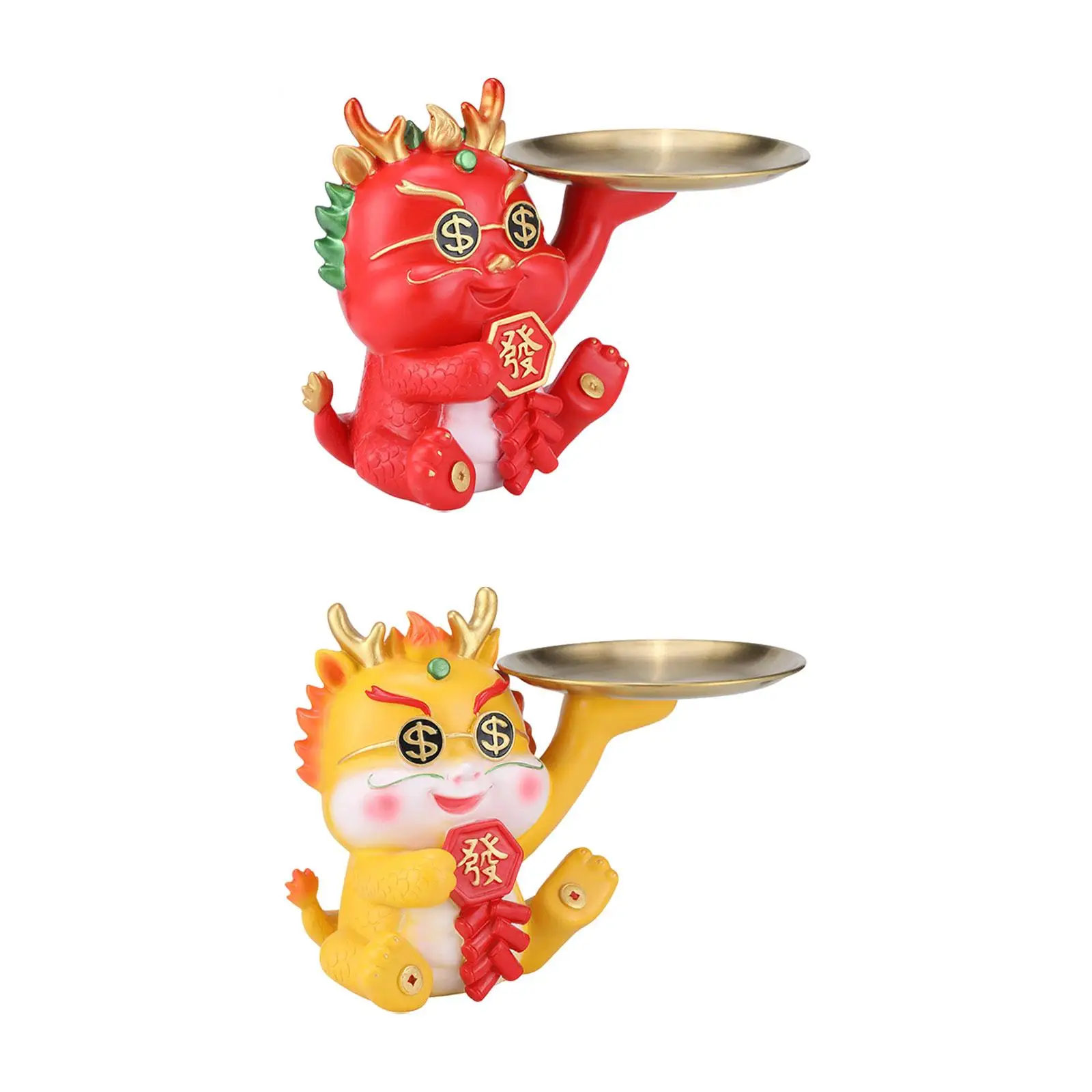 Dragon Statue Piggy Bank Multifunctional Jewelry Trinket Tray Desktop Organizer for Bookshelf Entrance Living Room Decor