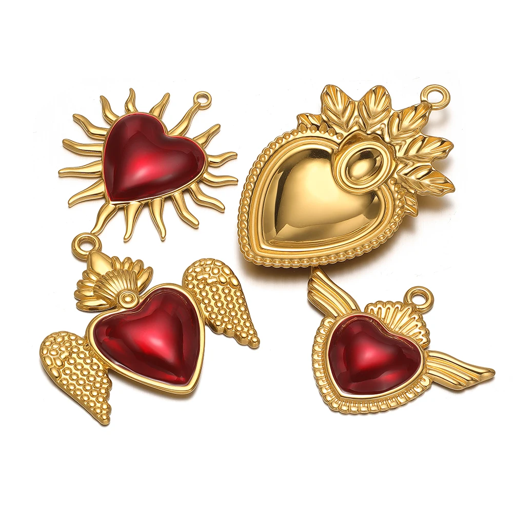 

3 шт., классическая эмаль из нержавеющей стали, красное сердце, крыло, Корона, подвески, сделай сам, женские ювелирные изделия, ожерелье, подвески, фурнитура, изготовление сережек