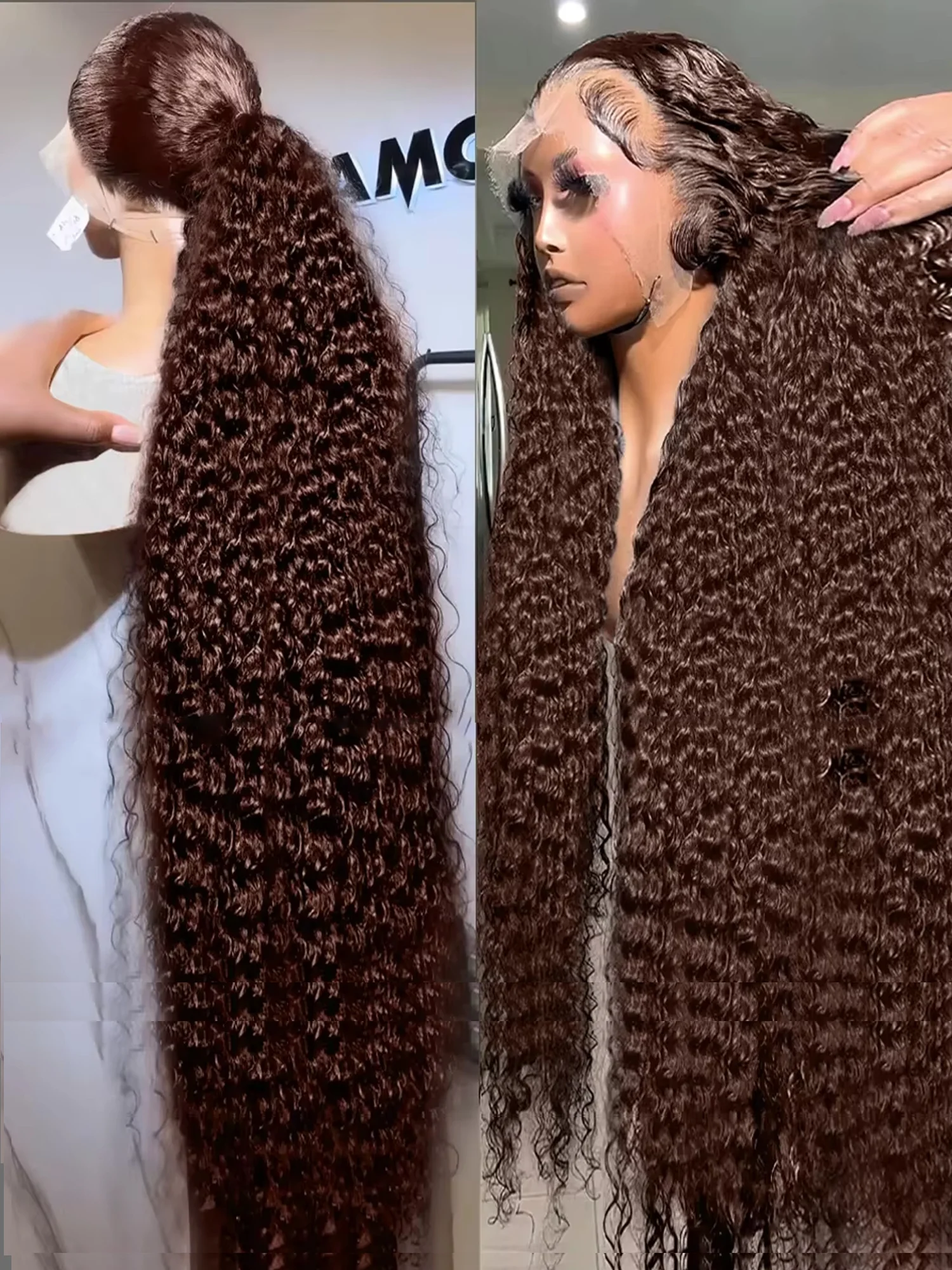 

200% 13x6 Chocolate Brown Deep Wave Human Hair Wigs 13x4 Curly HD Lace Front Water Wave 30 40 Inch Transparent Lace Frontal Wig