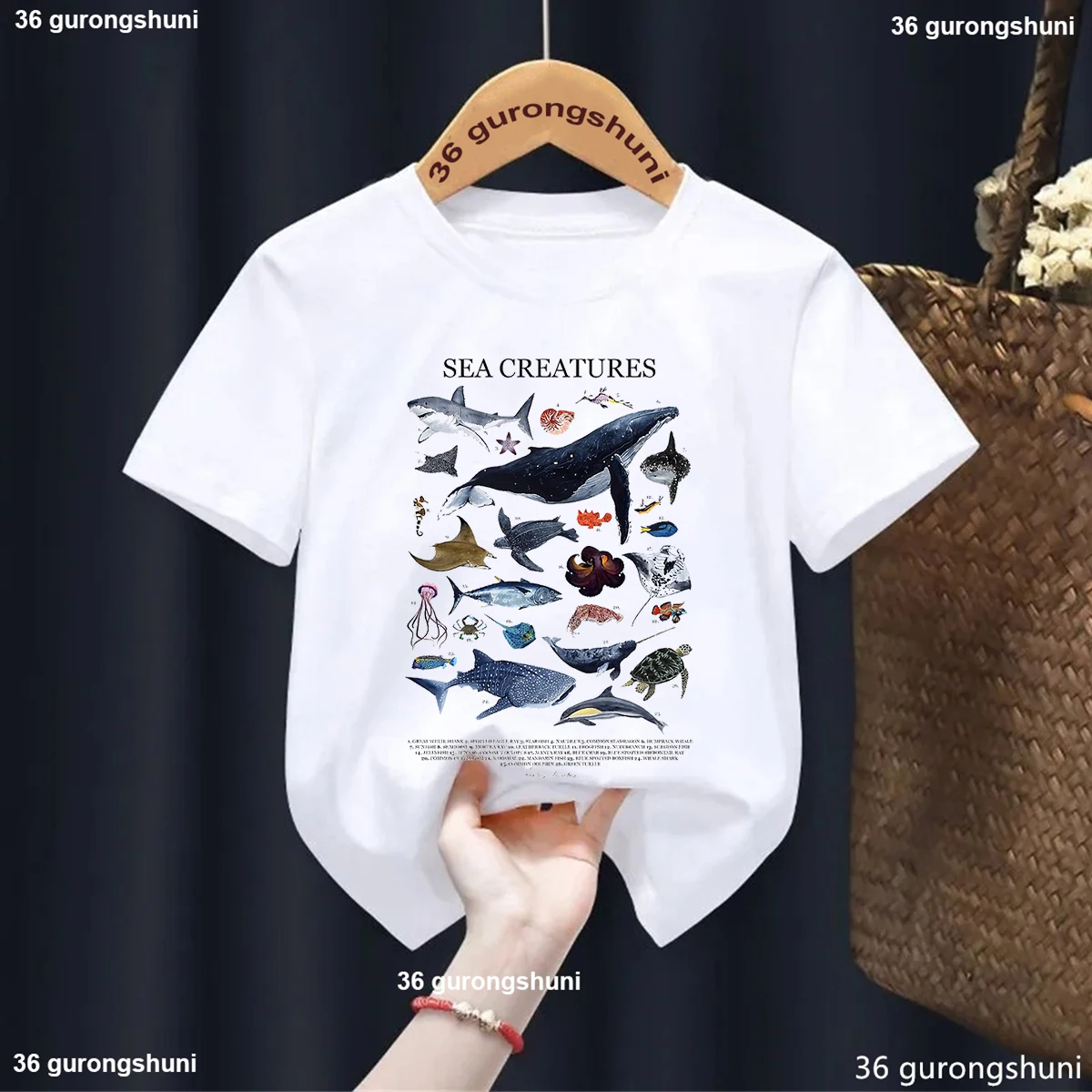 Types Of Shark Identification Cartoon Print Tshirt Boys Kawaii Kids Clothes Cute T-Shirt Children'S Clothes Summer Toddler Tee