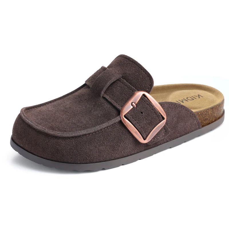 Litfun Genuine Suede Clogs Slippers For Women Cork Insole Sandals Leather Mules with Comfort Memory Foam and Adjustable Buckle view 2