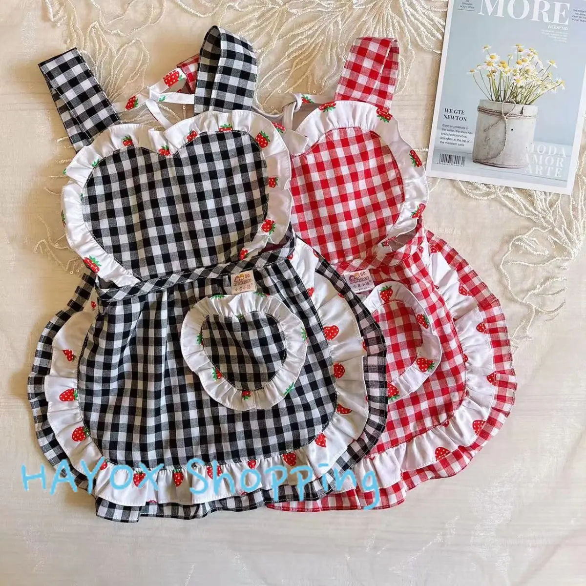 Baby Girls' Floral Apron，sleeveless Waterproof and Dirty Lace-up Apron，unadjustable Kitchen Cotton and Linen Bib Easy-Clean