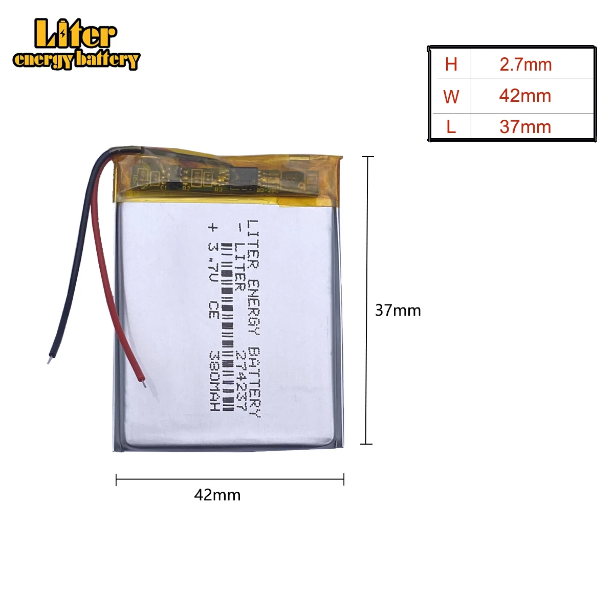 274237 3.7V 380MAH akumulatory polimerowe MP3 MP4 MP5 GPS 274237 NWZ-E345 MWZ-E373 MWZ-E383 A864 A865 LIS1425HNPC