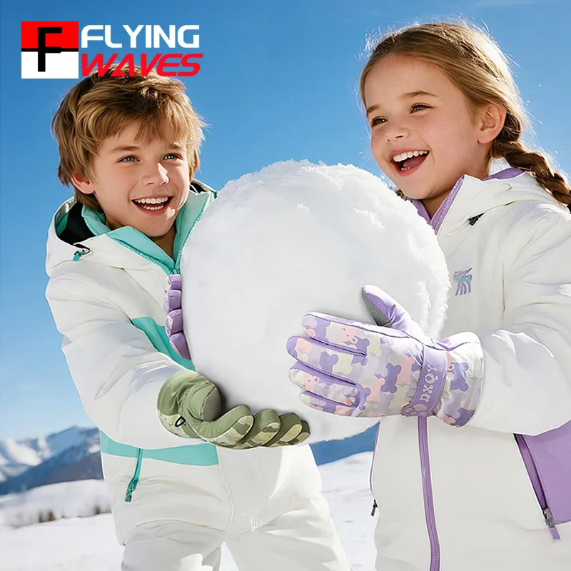 

Children Winter Warm Cartoon Ski Gloves Thickened Fleece Waterproof Anti-slip for Kids Cycling Sports Ice Skating Skateboarding