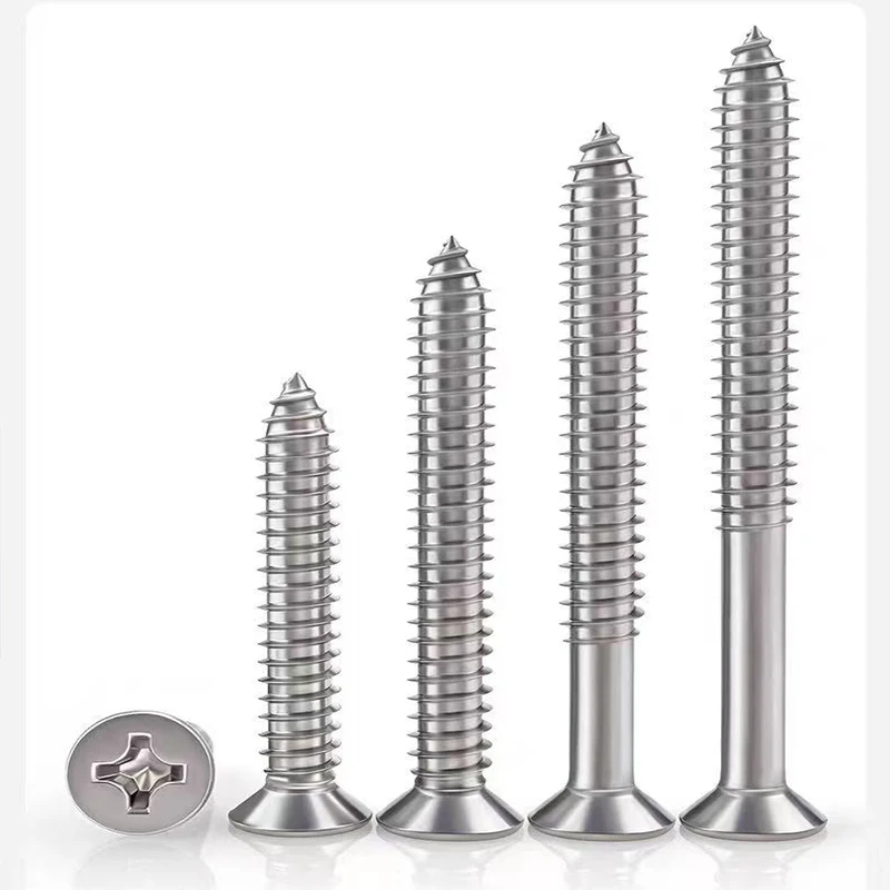 M4/M5/M6/M8 304 Stainless Steel Extended Flat Head Self Tapping Screw Countersunk Screw Switch Socket Wooden Screw L:30-200mm