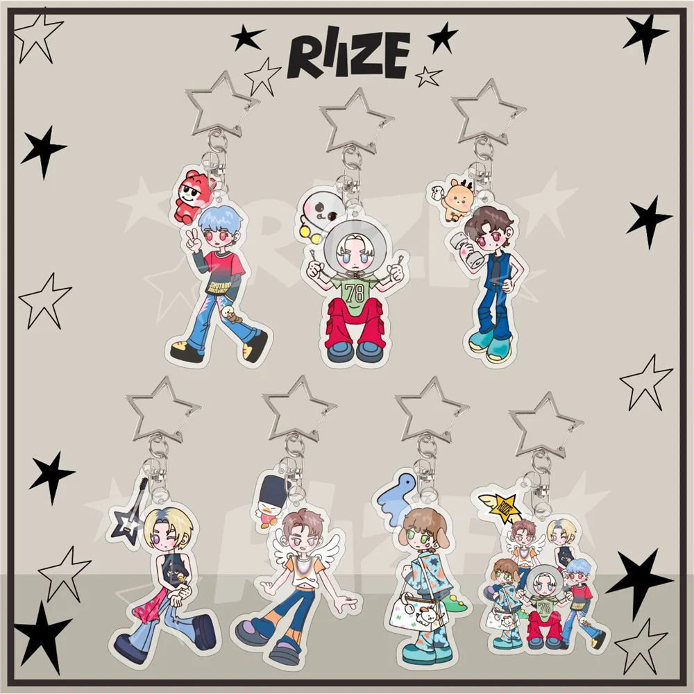 KPOP RIIZE Manga Figure Acrylic Keychains Anton Eunseok Wonbin Sungchan Cute Cartoon Keyring Bag Key Pendant Fans Birthday Gifts