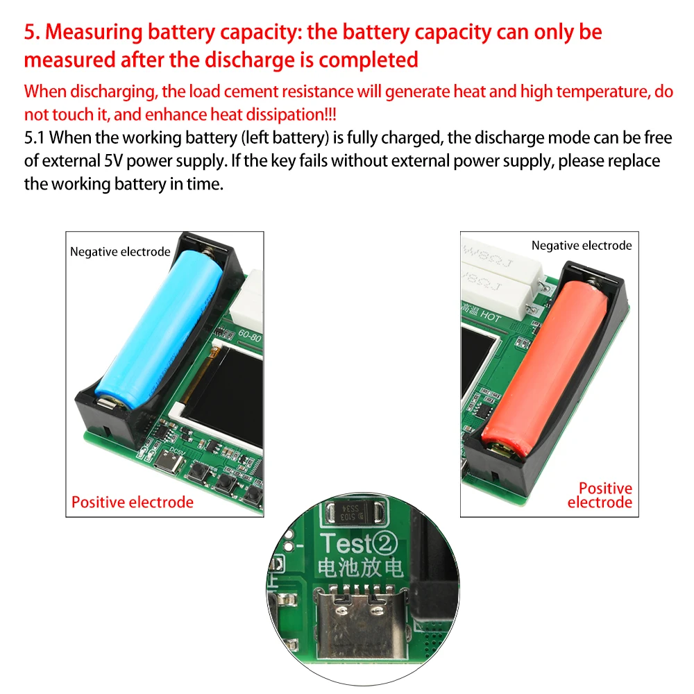 18650 Lithium-Batterie Kapazitätstester MAh MWh Kapazitätsmessung Innenwiderstandsmessmodul Typ-C Tester – Detail 17