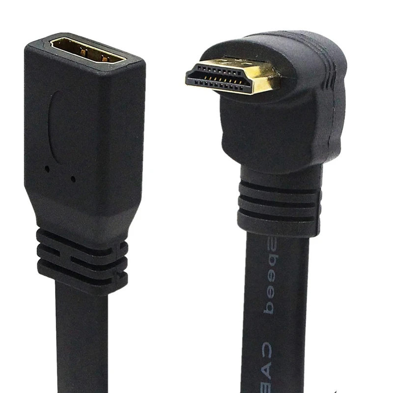 90 Degree Up Down Angled HDMI-compatible Male To Type A Male & Female Flat Cable Extension HDTV Cables 30cm 1ft 1.4v