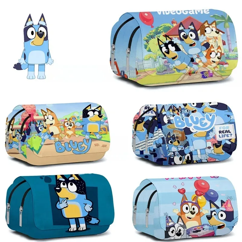 

New Anime Cartoon Bluey Creative Cute 3D New Product Printed Double-layer Large Capacity Flip Pen Case Student Stationery Box