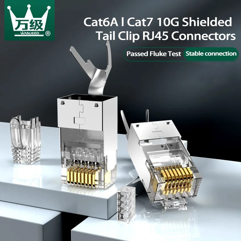 WANJEED 10/50/100 PCS RJ45 Cat6a Cat7 Cat8 Shielded FTP Connector, 8P8C Network Crimp RJ45 Plug