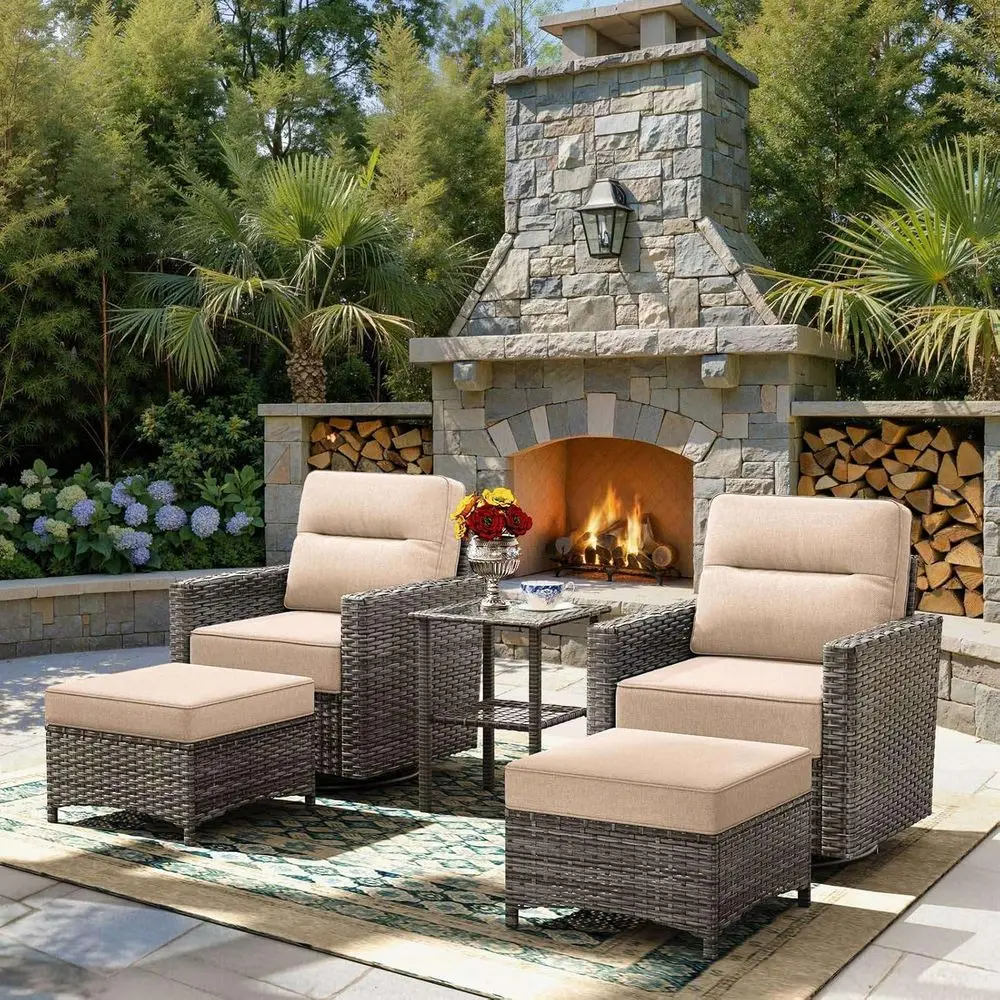 

Элегантный комплект садовой мебели из 5 предметов с 6 подушками, вращающимися креслами-качалками, идеально подходит для террасы, балкона, двора, бежевого цвета.