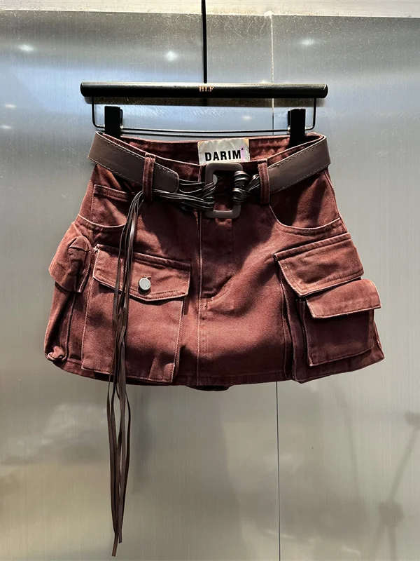 Fashionable Trendy Youthful High Waist A-Line Denim Skirt for Women Autumn Winter New Style Multi-Pocket Design Casual Skirt