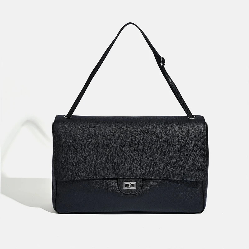 Genuine Leather Flap Shoulder Bag for Women with Silver Buckle
