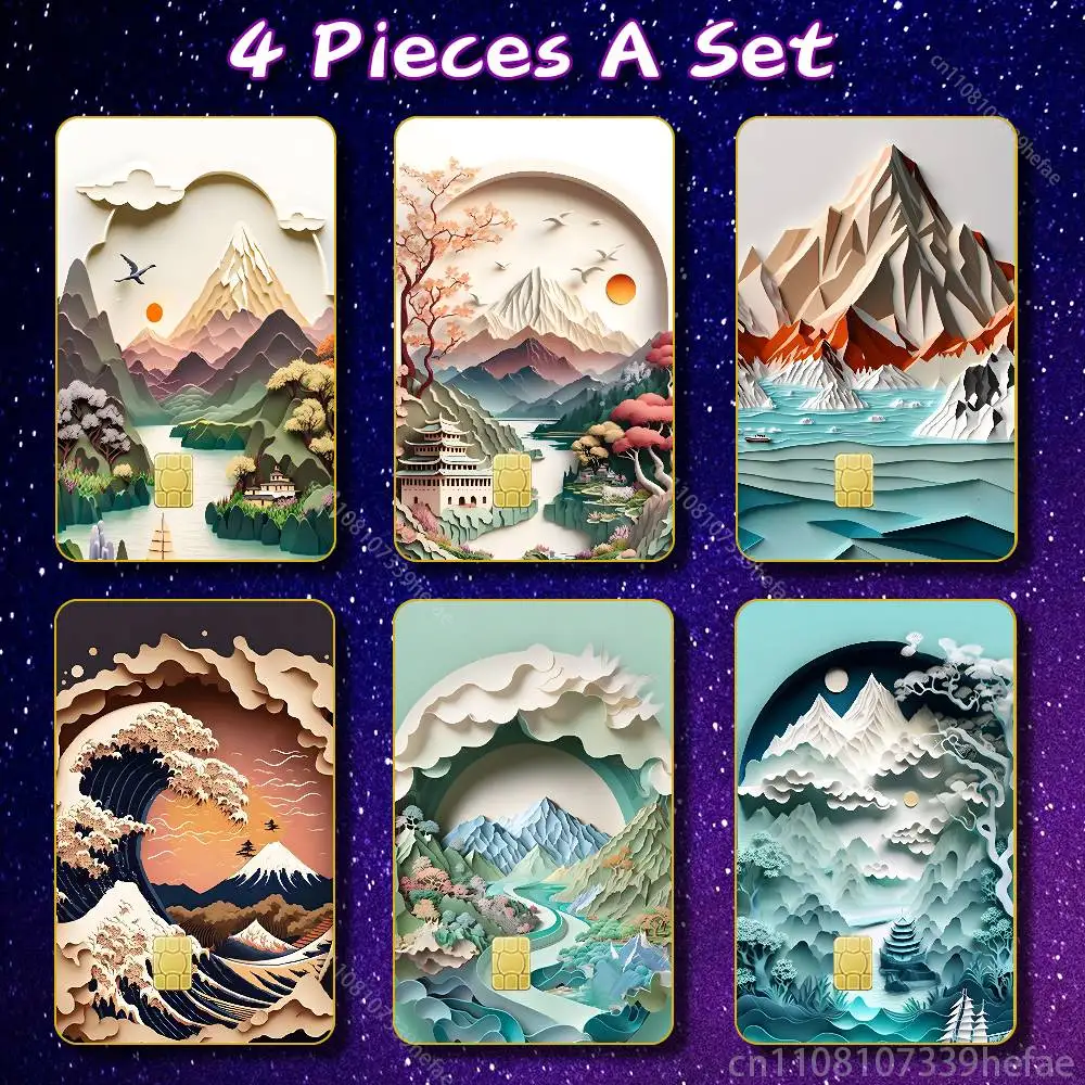 

Art Landscape Bank Credit Cards Bus Pass Stickers Cool Decoration Waterproof 4PCS Card Protective Film