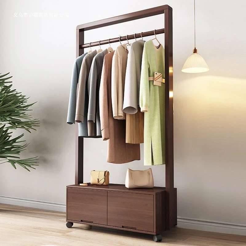 

All solid wood hanger floor-to-ceiling bedroom coat rack living room simple modern walnut color removable