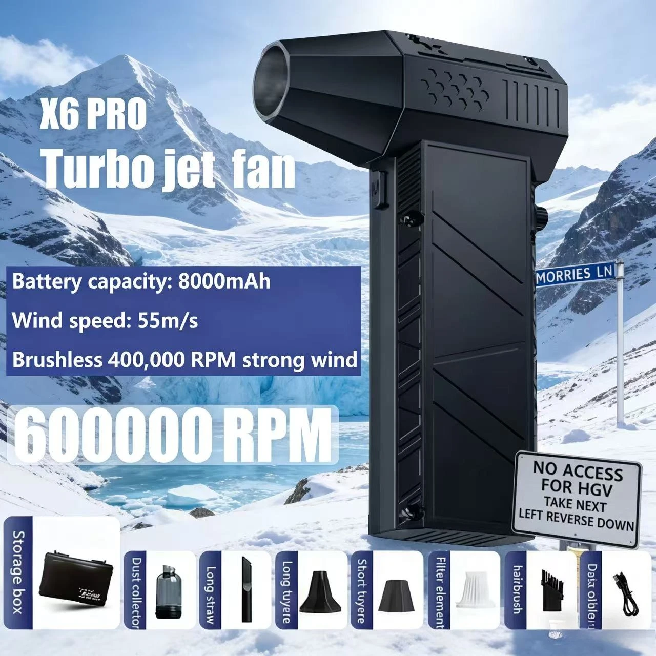 

❄️ X6 Pro 600000RPM Turbo Jet Fan | 8000mAh Handheld Snow Blower for Winter