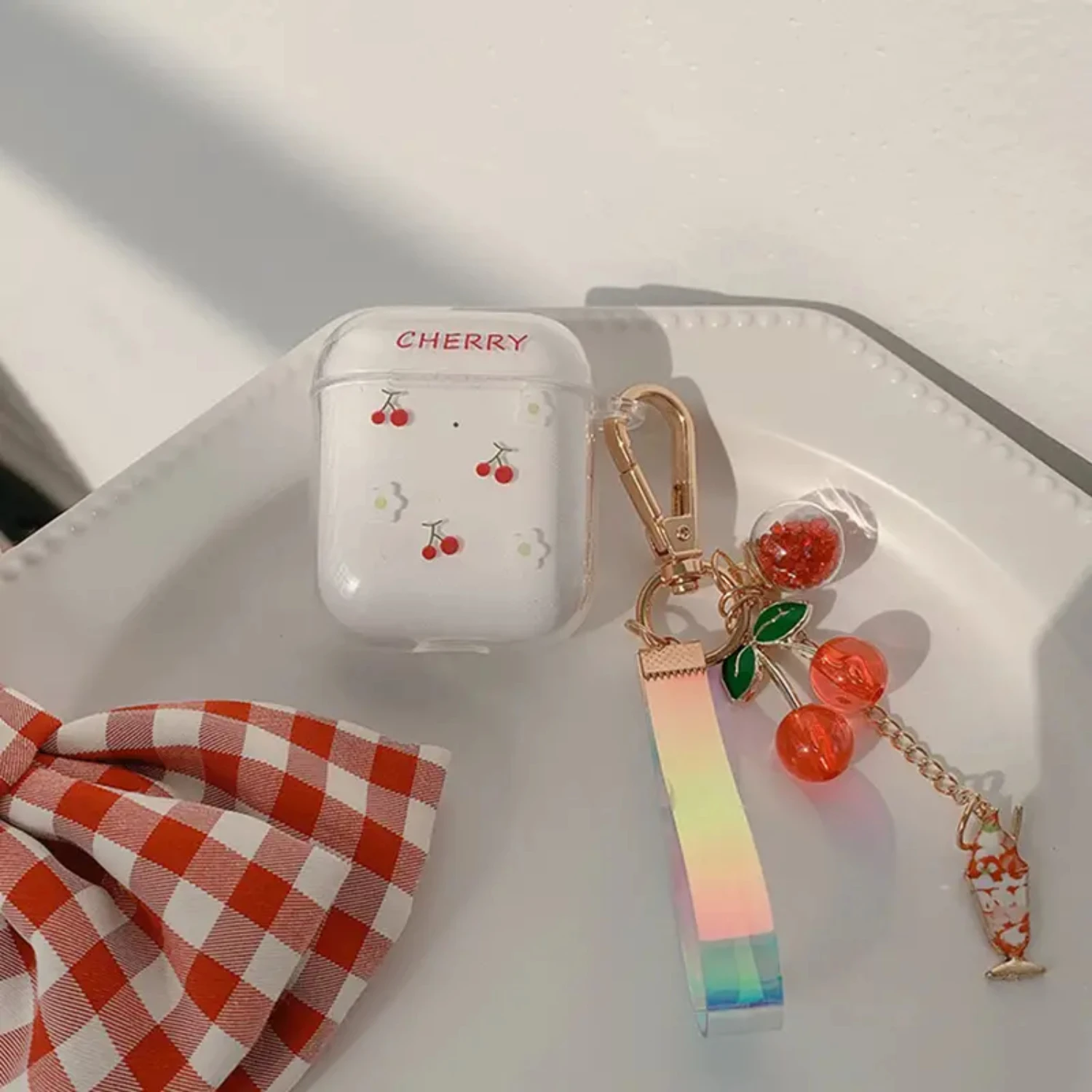 

Стильный, милый и милый прозрачный защитный чехол для Airpods 1/2/3 Pro с вишневым узором — высококачественный силиконовый материал для Perfe