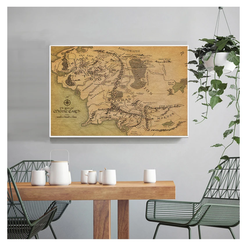 HARAD City Map Wall Art Poster Vintage Canvas Paintings Livingroom Home Decor BANMU Middle Earth Retro Near