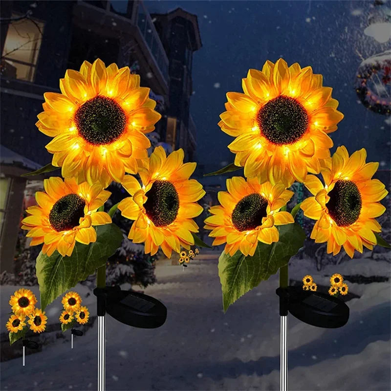 Luces solares de girasol, 3 cabezales, 1 cabezal, estaca de jardín, decorativas para exteriores, luces LED impermeables para paisaje, Patio, jardín, 1 ud.