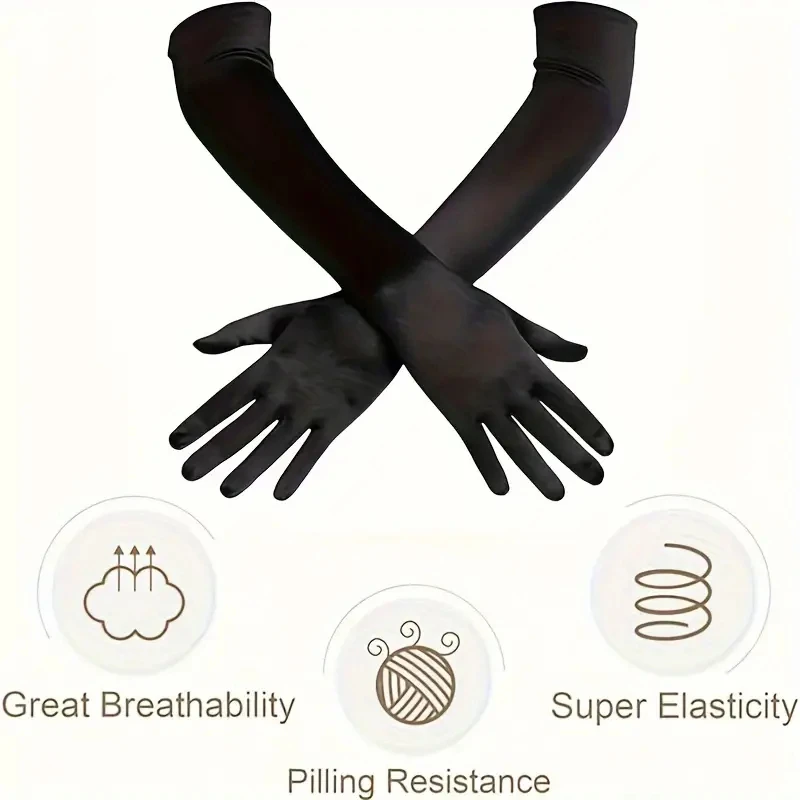 Long Elbow Satin Gloves Elegant Black White Silky Gloves 1920s Vintage Style Party Prom Wedding Decor Sleeves for Women 20.8inch