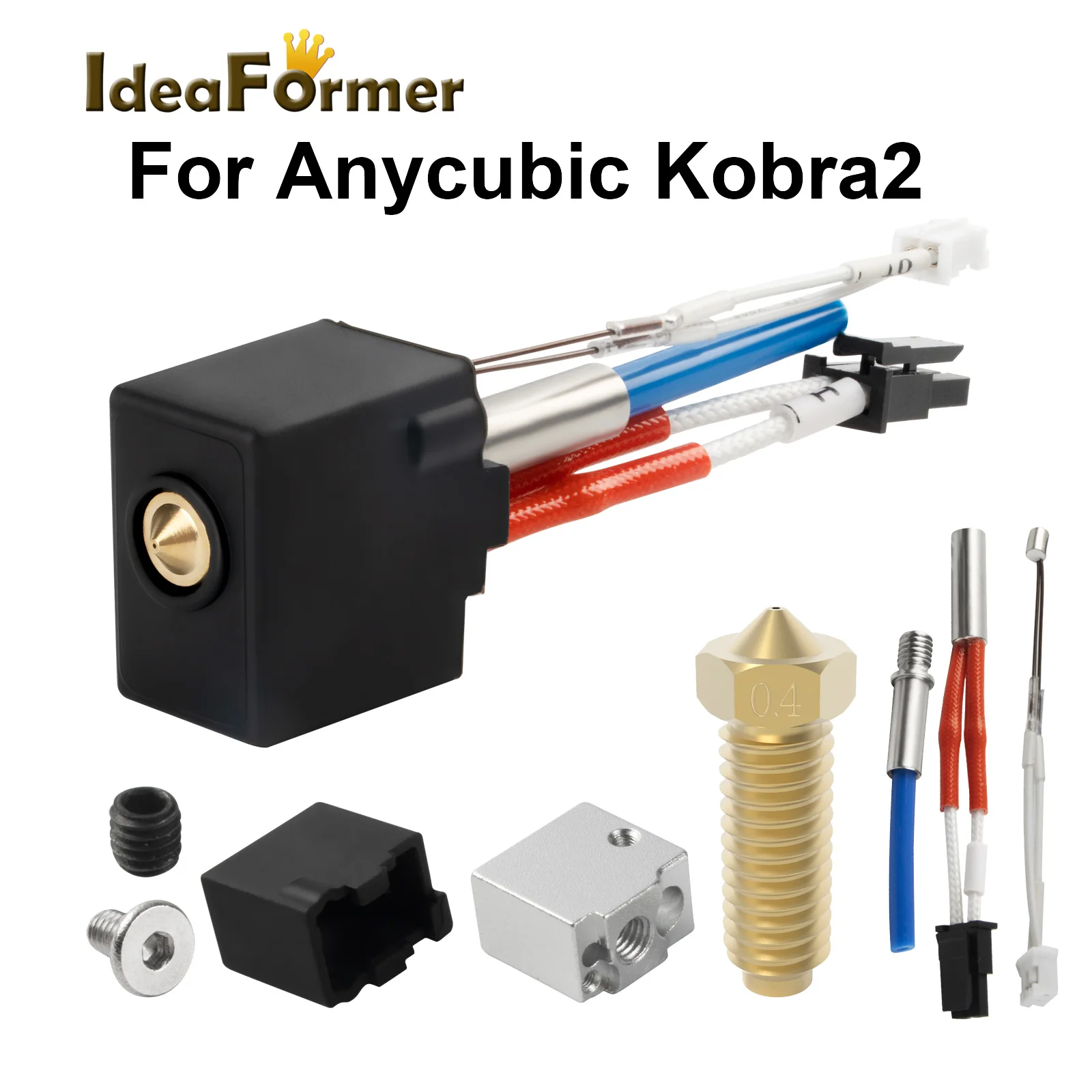 For Anycubic Kobra 2 Hotend 24V 60W Heating Tube Throat For Kobra 2 Pro/2 Neo/2 Max Hotend Kit Brass Nozzle Thermistor NTC100K