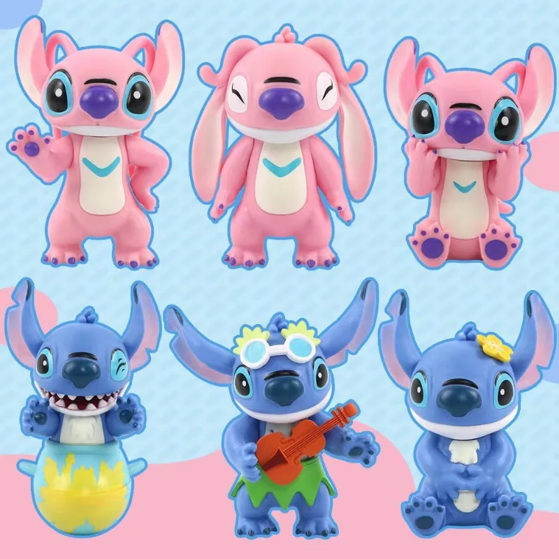 

Disney Hot toys Anime 6 piece Lilo & Stitch doll desktop Decoration Pendant Action Figure Collectible Model Toy Figures gifts