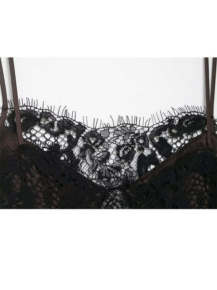 HH Abito da donna senza maniche in raso di pizzo asimmetrico versatile di nuova moda femminile elegante abito da festa con cerniera sexy senza schienale