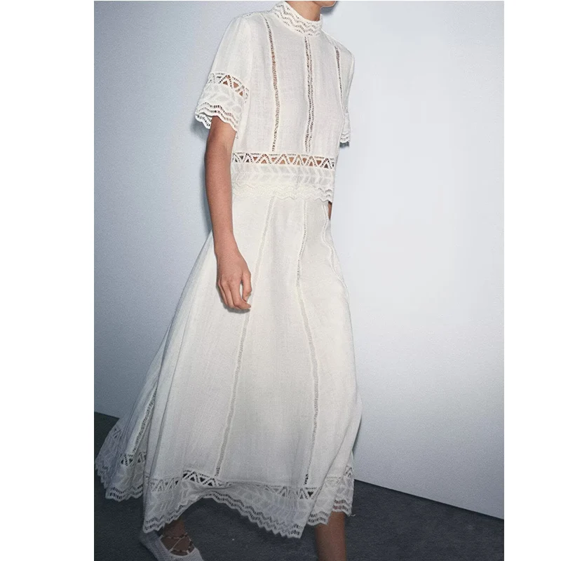 

Spring 2025 Women's Casual Hook Knit ort Sve irt Stand Collar Details French Sle Straight Tube Pure Color Top