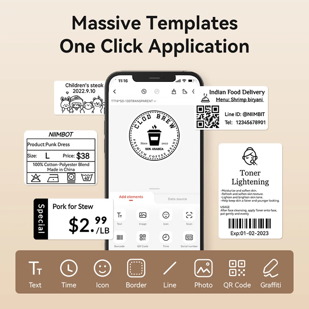 Niimbot B1 Thermische Labelprinter Bluetooth Draagbare Pocket Label Maker Barcode QR Code Zelfklevende Sticker Etiketteermachine