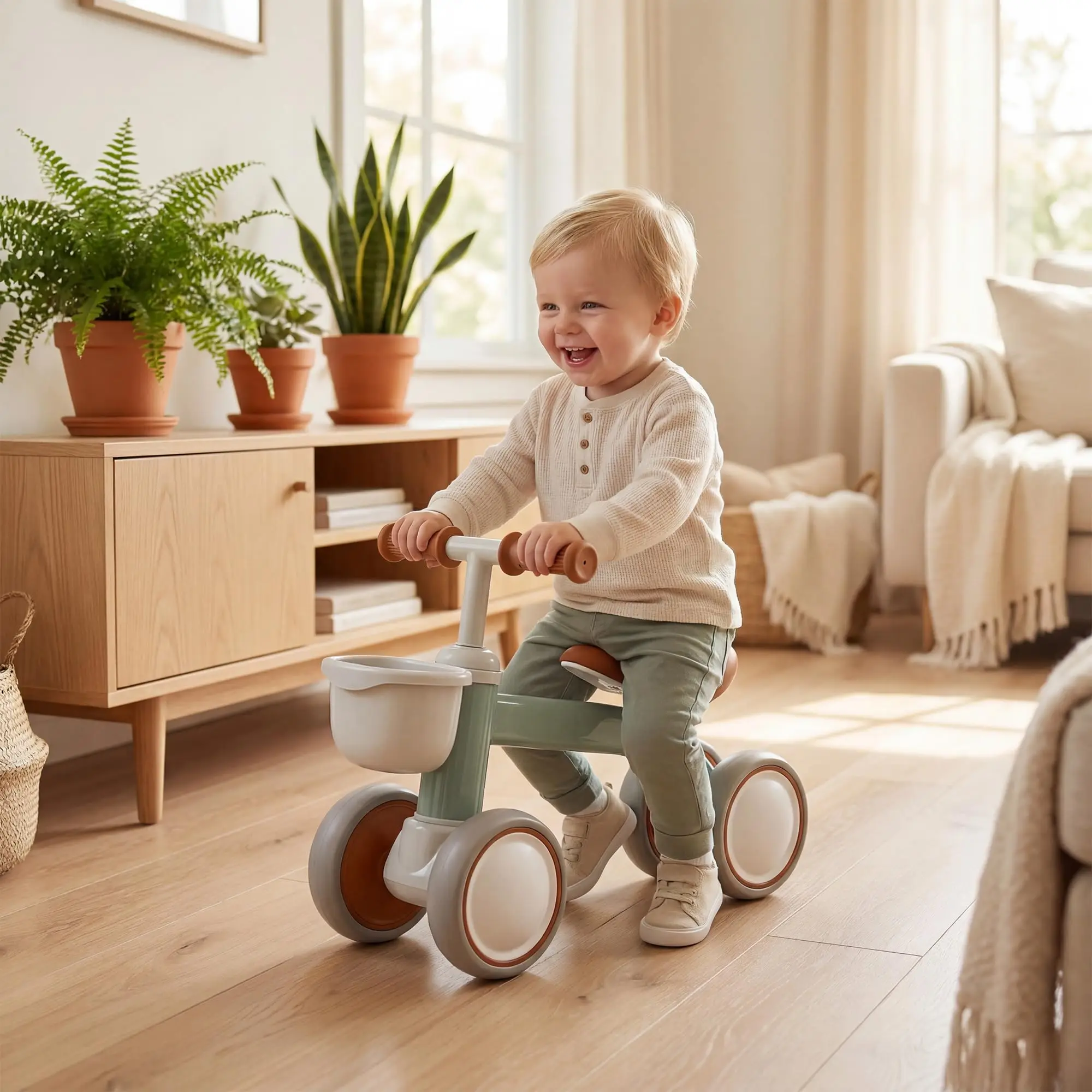 Toddler Balance Bike For 1-2 Year Old Boys & Girls, Pedal-Free Ride-On With Adjustable Seat, Front Basket, Indoor Outdoor Toy