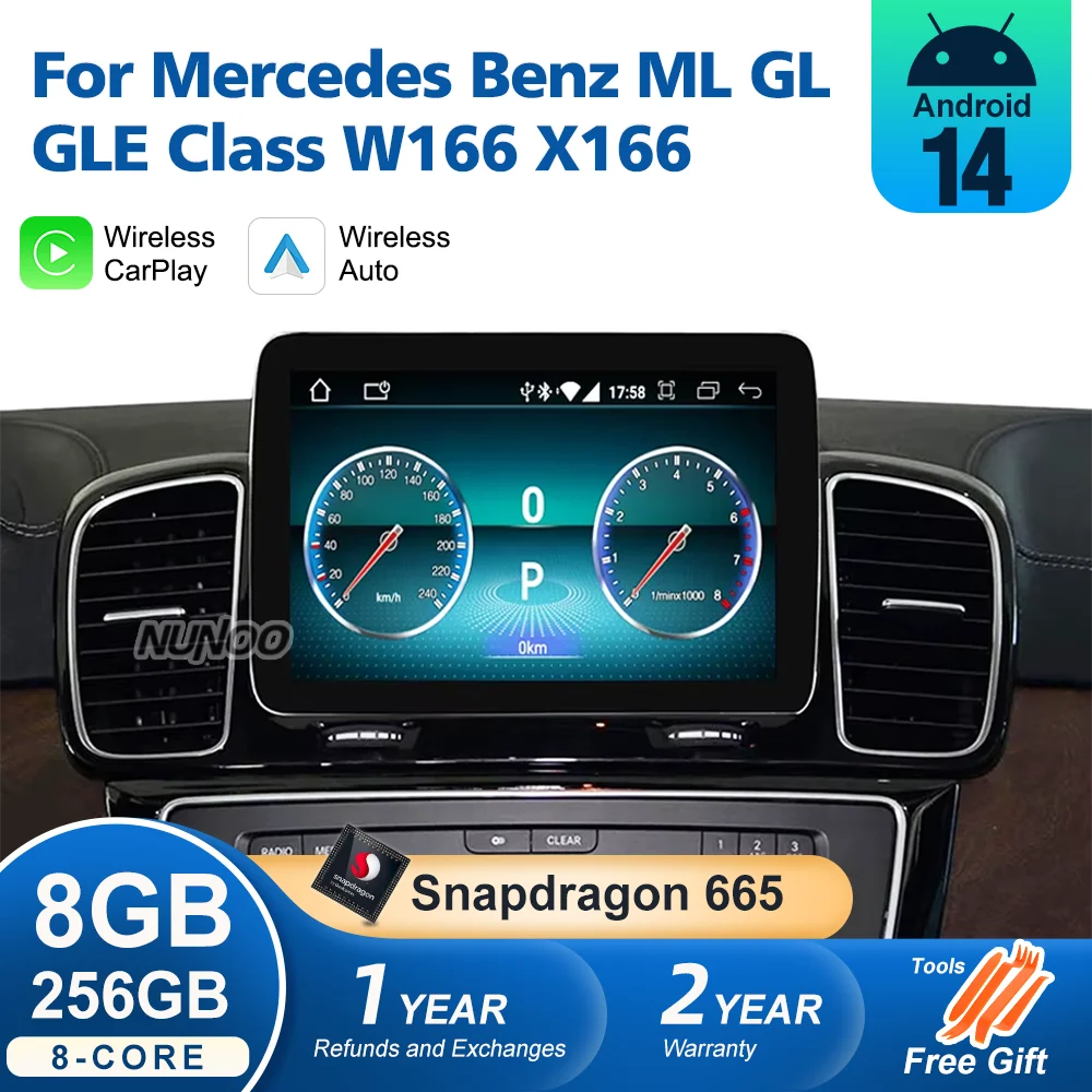 Wireless CarPlay For Mercedes Benz ML GL GLE Class W166 X166 Android Auto Car Multimedia Player Radio Navi Android 14 GPS Screen
