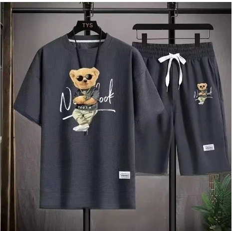 

Men's Sportswear Solid Color Sportswear Loose Set Size S-3XL Summer Men's Set Casual T-Shirt and Shorts Set