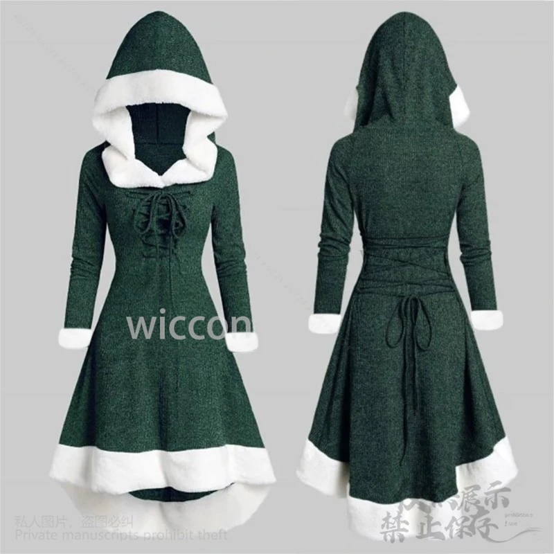 2024 Anime Kerst Jurken Winter Furcollar Lolita Sexy Wear Warme Capuchon Jurk Party Halloween Cosplay Vrouwen Meisjes Aangepast