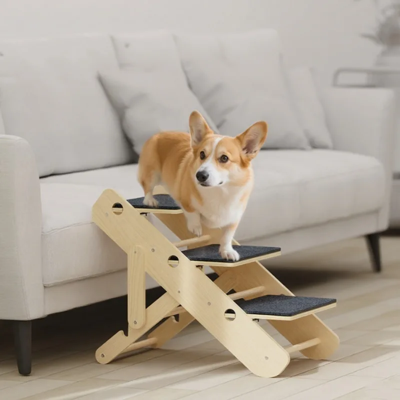 

2-in-1 Foldable Wood Pet Stairs and Training Ladder Dog Climbing Ramp for Dogs and Cats