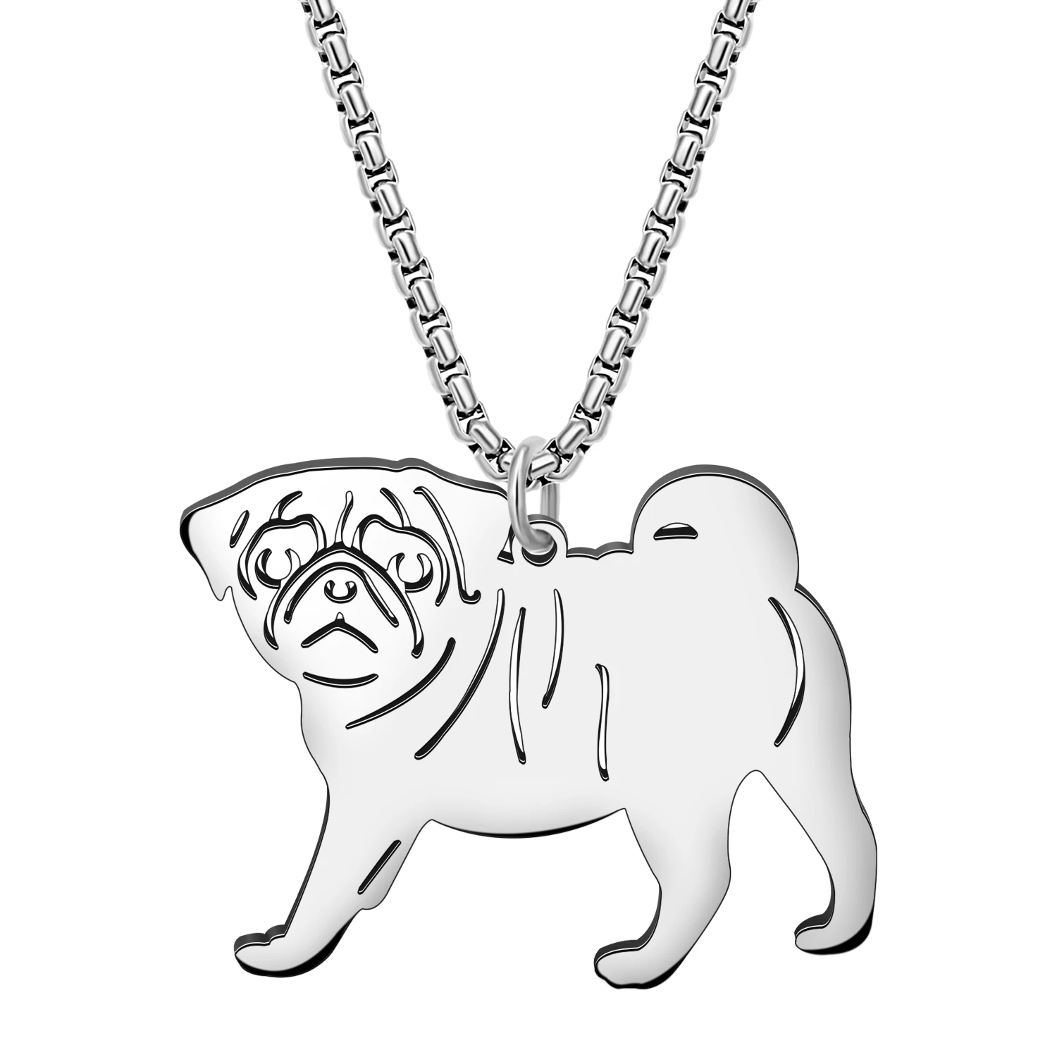 WEVENI Stainless Steel Cute Pug Dog Necklace 18K Gold Silver Plated Pendant Doggy Pets Jewelry For Women Men Girls Unisex Gift