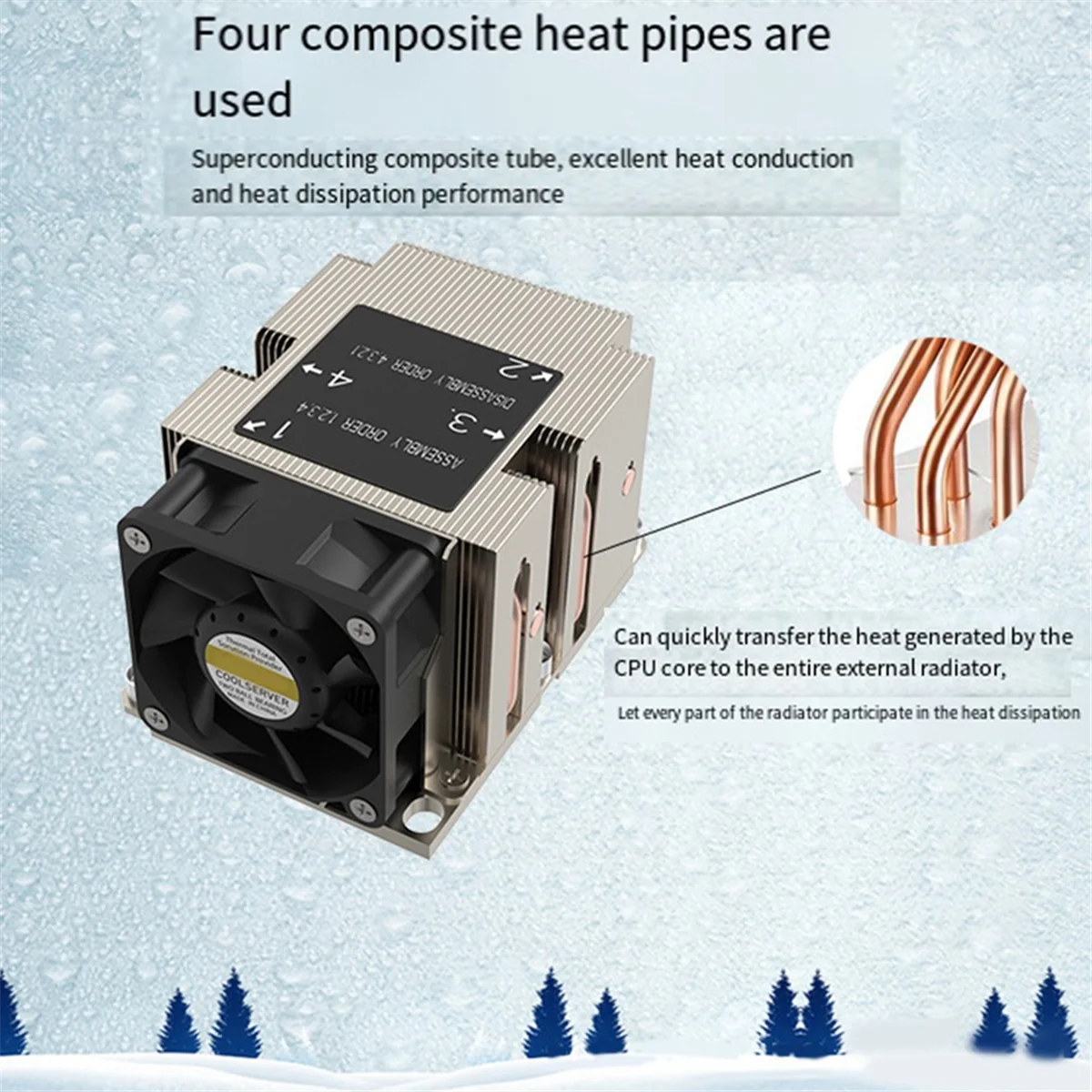 

CLCUV LGA3647-2U-R83 Cooler 240W for Lga 3647 Narrow Type Radiator 2u Heat Sink 4 Heat Pipe Side Blow Cooling Fan
