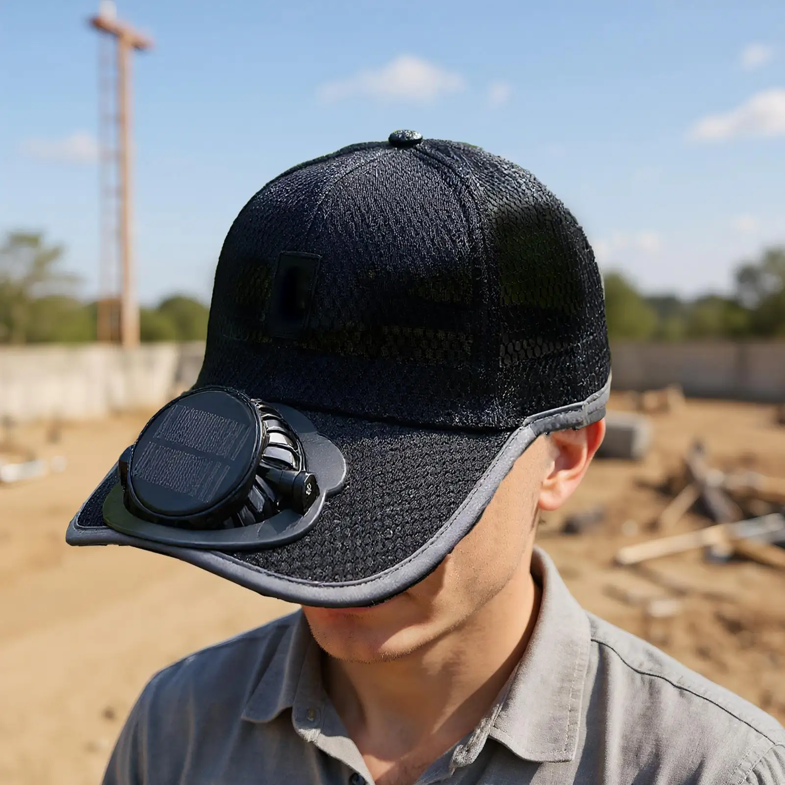 

Шляпа с вентилятором на солнечной энергии Шляпа от солнца с вентиляторами Дышащие сетчатые бейсболки для садоводства Пешие прогулки Спорт на открытом воздухе Строительная работа