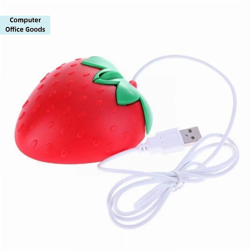 【1 unidade de mouse óptico USB 3D mini fofo com desenho de morango, mouse com fio para laptop, PC gamer, meninas, computador, mouse de morango para jo