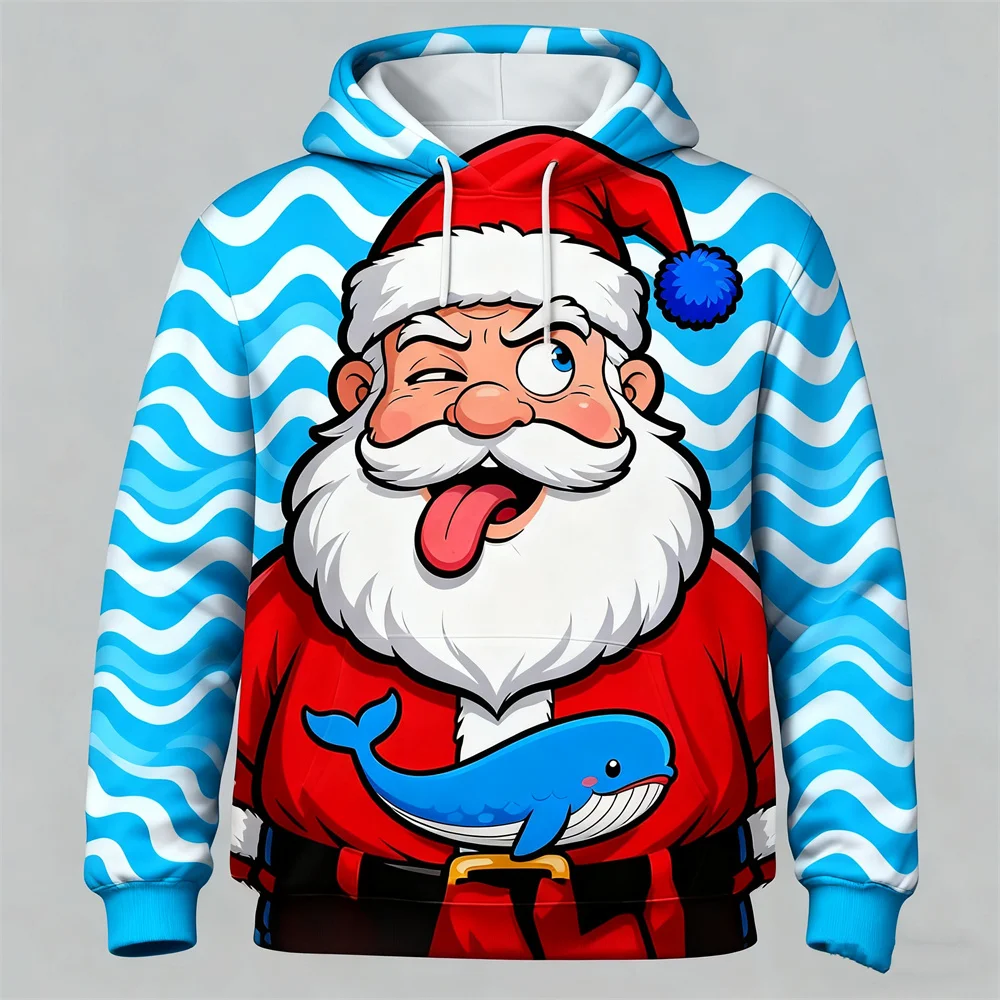 الرجال النساء مضحك سانتا كلوز الجرافيك هوديس 3D طباعة مجردة عيد الميلاد موضوع عارضة مقنعين قمم ملابس مريحة فضفاضة #2