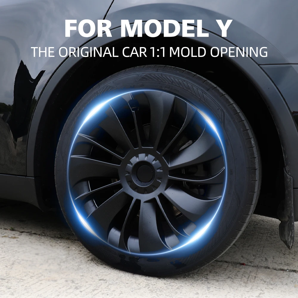 HAOLIDE 4PCS Hubcaps for Tesla Model Y 19 Inch Storm Style Wheel Cover Performance Replacement Full Rim Cover Accessories 2023