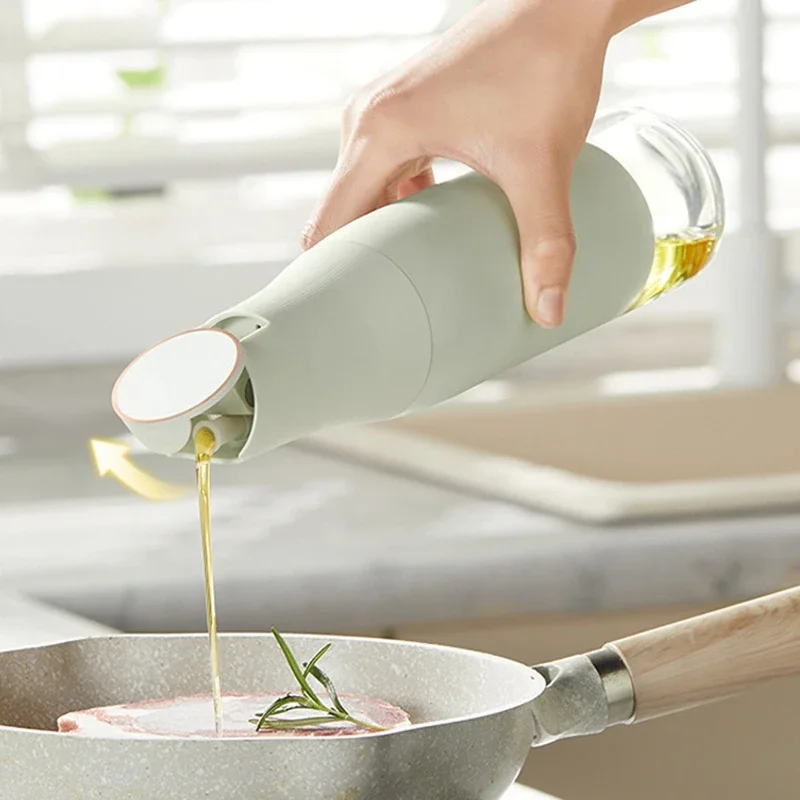 1Pc  Opening Closing Glass Oil Bottle Kitchen Sauce Vinegar Oil Seasoning Jar Leak-Proof Sauce Vinegar Sesame Bottle