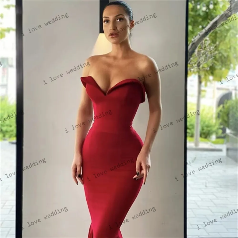 

Red V-Nek Strapless Prom Dresses 2025 Mermaid Elegant Women Party Dress Sweep Train Formal Evening Dresses Ruched Customized