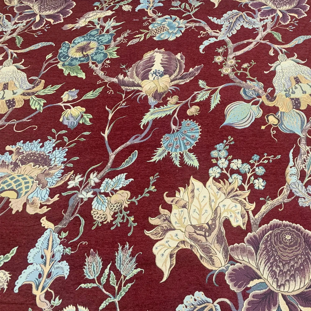 1 متر حزمة فاخرة زهرة حمراء سميكة رايون الشنيل خمر الأزهار الستار المنسوجة المفروشات الستائر الأقمشة القماش 280 سنتيمتر واسعة