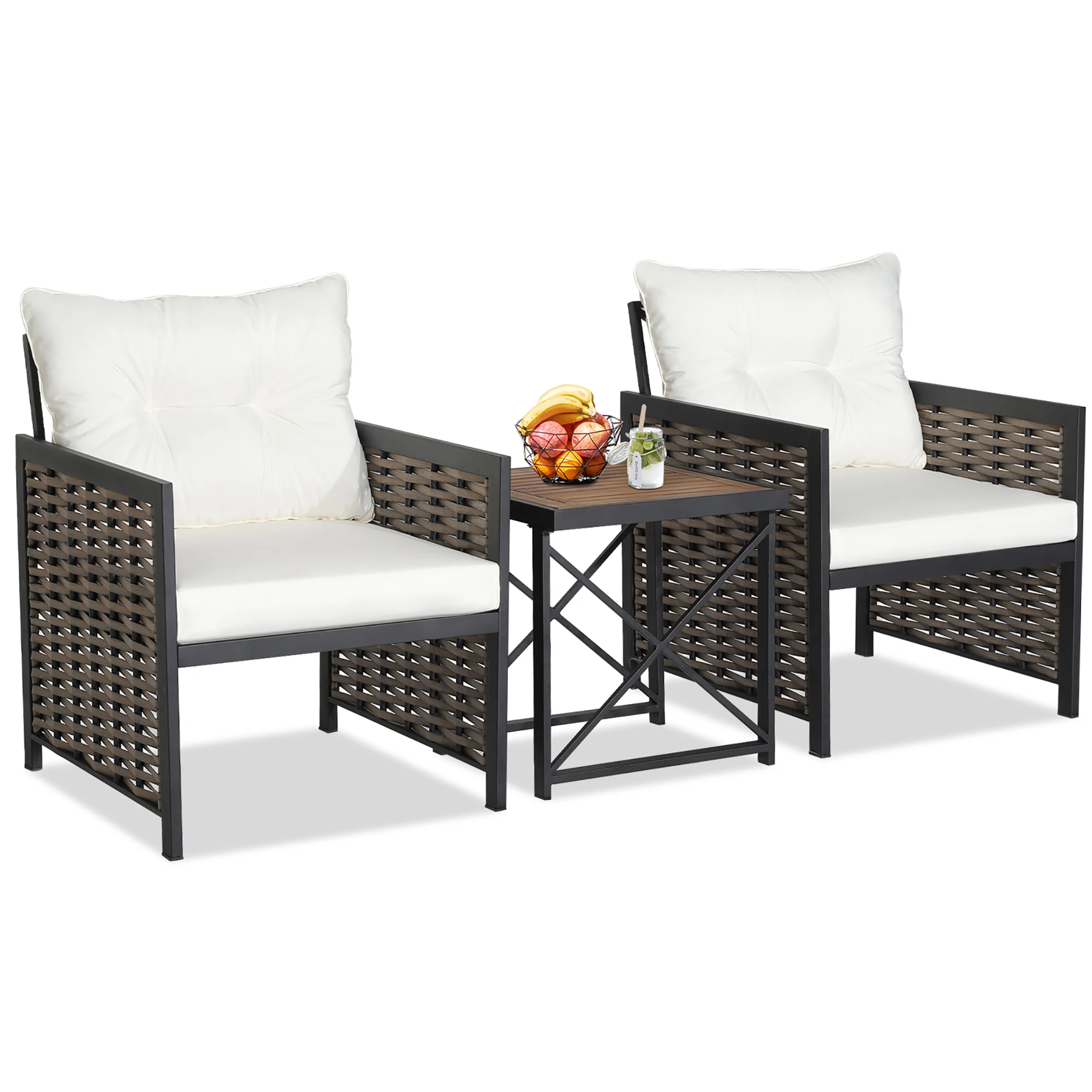 3 Stück Terrasse Rattan Möbel Set Akazien holz Couch tisch & 2 Stühle Hinterhof