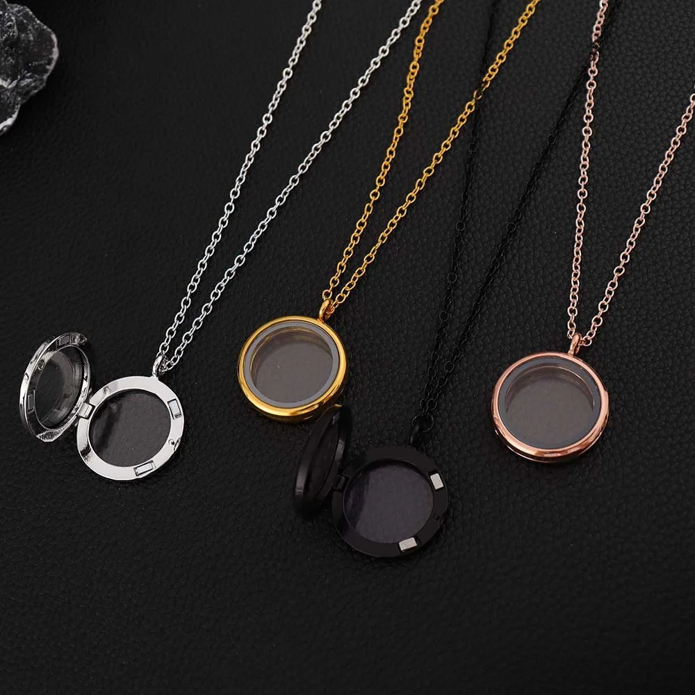 Women's Twist Glass Living Memory Locket with Floating Charms Stainless Steel Medallion Pendant Fashion Jewelry Accessory