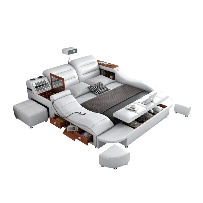 Intelligent massage tatami bed Modern simple multi-functional storage leather bed