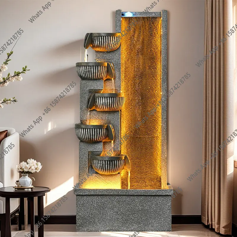 Water curtain wall, flowing water background wall, flowing water ornament, pottery pot