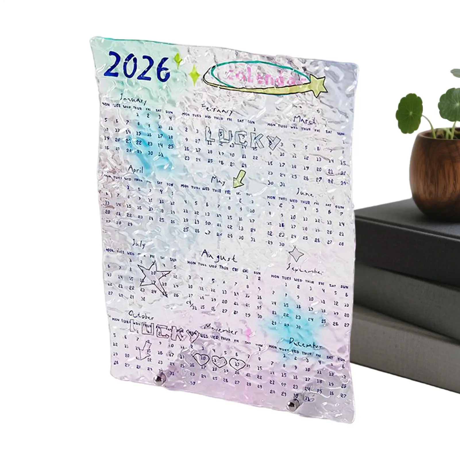

2026 Acrylic Desk Calendar Mini Clear Art Planner Calendar 12 Monthly Calendar Office Student Planning Scheduling Decoration